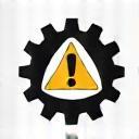 Abstract icon representing a gear with a warning symbol for maintenance